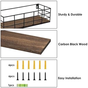 Fixwal Hanging Floating Shelves, 2 Sets of Wall Mounted Shelves for Wall Storage, Hanging Storage Shelf for Bathroom, Living Room, Bedroom, Kitchen (Brown)