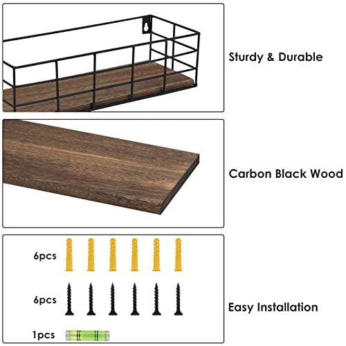 Fixwal Hanging Floating Shelves, 2 Sets of Wall Mounted Shelves for Wall Storage, Hanging Storage Shelf for Bathroom, Living Room, Bedroom, Kitchen (Brown)