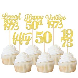 rsstarxi 48 pack gold glitter vintage 1973 cupcake toppers legend since 1973 fifty cupcake picks happy 50th number 50 cupcake topper for 50th birthday wedding anniversary party cake decorations supplies