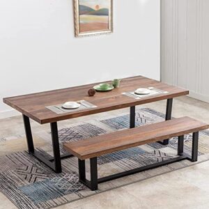 52" solid wood dining table for 6-8 person, sturdy breakfast table with metal frame, modern farmhouse kitchen table for living/dining room,office desk, vintage brown.