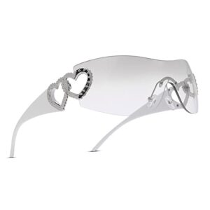 debuff y2k sunglasses for women men, rimless shield wrap around sunglasses 2000s trendy oversized fashion frameless glasses