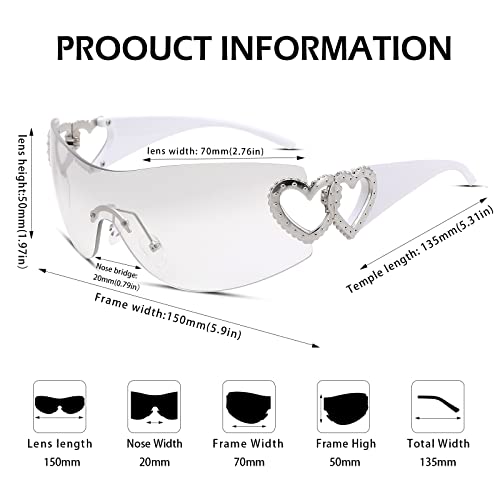 DeBuff Y2K Sunglasses for Women Men, Rimless Shield Wrap Around Sunglasses 2000S Trendy Oversized Fashion Frameless Glasses