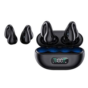 bngxr wireless ear clip bone conduction headphones, 2023 upgrade open headphones bluetooth, bluetooth earphones for running, sports, cycling (black battery display)