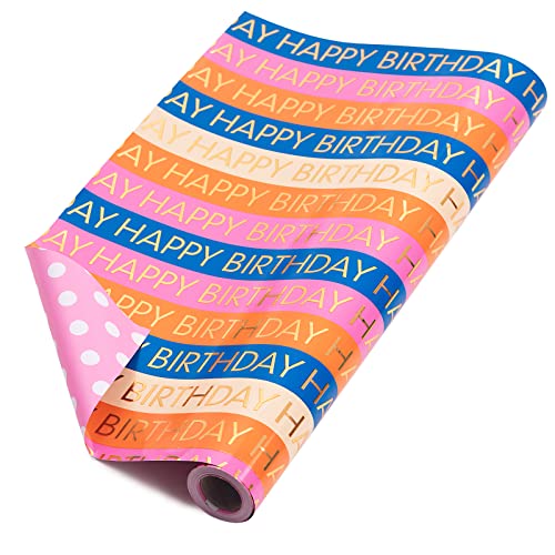 RUSPEPA Reversible Wrapping Paper Roll - Birthday Pink Pattern Great for Birthday, Party, Baby Shower - 17.5 Inches X 32.8 Feet