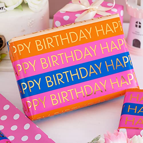 RUSPEPA Reversible Wrapping Paper Roll - Birthday Pink Pattern Great for Birthday, Party, Baby Shower - 17.5 Inches X 32.8 Feet