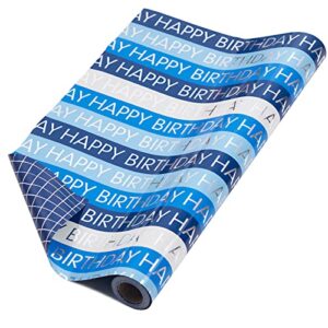 ruspepa reversible wrapping paper roll - birthday blue pattern great for birthday, party, baby shower - 17.5 inches x 32.8 feet