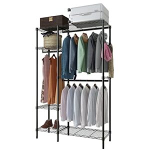 doredo metal clothing rack with shelves, heavy duty clothes racks for hanging clothes, wire garment racks for hanging clothes with 3 hanger rods, 4 hooks, 45" w x 16.5" d x 70.8" h