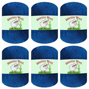 6-pack 100% merino wool yarn for knitting and crochet by sunny cat (21 deep blue)