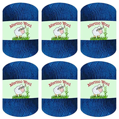 6-Pack 100% Merino Wool Yarn for Knitting and Crochet by Sunny Cat (21 Deep Blue)