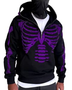 easyoyo skeleton 1/4 zip up hoodie for men women, gothic diamond glitter oversize grunge punk dark sweatshirt