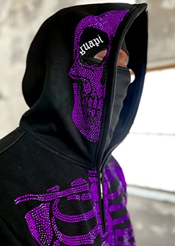 Easyoyo Skeleton 1/4 Zip Up Hoodie for Men Women, Gothic Diamond Glitter Oversize Grunge Punk Dark Sweatshirt