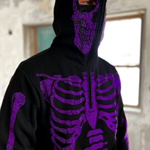 Easyoyo Skeleton 1/4 Zip Up Hoodie for Men Women, Gothic Diamond Glitter Oversize Grunge Punk Dark Sweatshirt