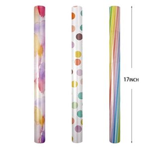Gift Wrapping Paper Roll(Mini Roll/3Roll),3 Different Design Ink Rainbow Balloon Dot Star Stripe Design Gift Wrap for Kids, Boys, Girls, Adults -17 inch X 120 inch Per roll