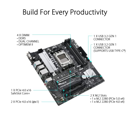 ASUS Prime B650M-A-CSM Micro-ATX Commercial Motherboard, DDR5, PCIe 5.0 M.2 Support