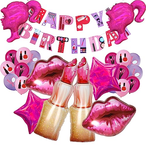 Cymylar Princess Balloon Girl Birthday Balloon Spa Girl Birthday Party Decoration Make Up Party Supplies Lip Lipstick Princess Foil Balloon