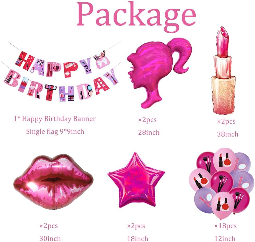 Cymylar Princess Balloon Girl Birthday Balloon Spa Girl Birthday Party Decoration Make Up Party Supplies Lip Lipstick Princess Foil Balloon