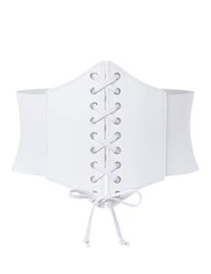 kojooin women's corset waist belt leather underbust corset belt for dresses white 2xl