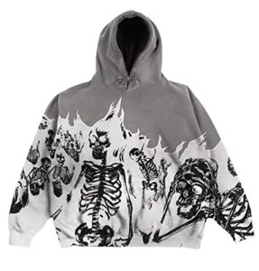 easyoyo skeleton hoodie for men women, gothic y2k e-girl oversize block color hooded sweatshirt