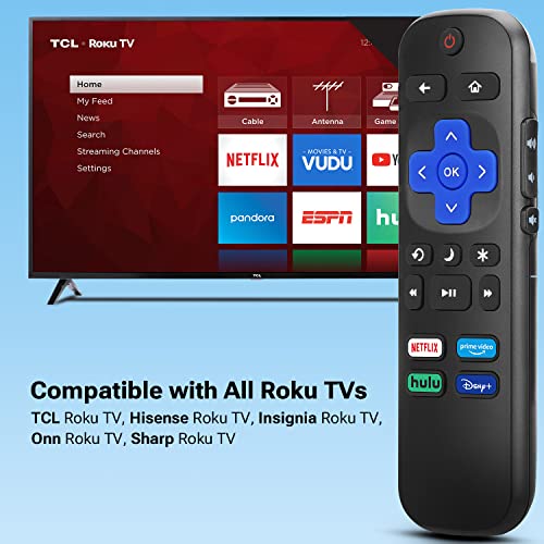 Gvirtue Remote Control for Roku TVs, Replacement for TCL/Hisense/Onn/Insignia/Sharp/westinghouse/Element/JVC Roku Smart TV, Universal TV Remote with Netflix/Disney+/Hulu/Prime Video