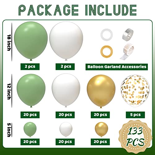 JOYYPOP 129pcs Sage Green Balloon Garland Arch Kit Different Size 18 12 5 Inch Olive Green Balloon Arch Kit for Baby Shower Wedding Birthday Party Decorations