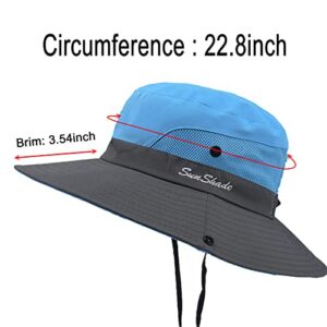 PFFY Ponytail Sun Hat for Women 3” Wide Brim UPF 50+ Bucket Fishing Beach Hats Grey