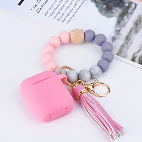 Enbiawit Silicone Airpods Case Cover,Compatible with AirPods 1/2 Case,Silicone Protective Case with Bracelet Keychain(Pink)