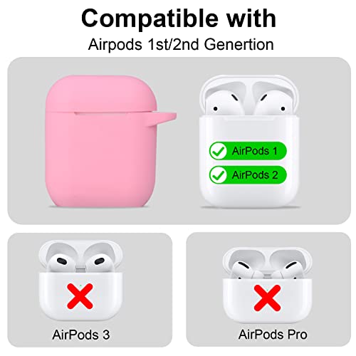 Enbiawit Silicone Airpods Case Cover,Compatible with AirPods 1/2 Case,Silicone Protective Case with Bracelet Keychain(Pink)