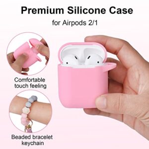 Enbiawit Silicone Airpods Case Cover,Compatible with AirPods 1/2 Case,Silicone Protective Case with Bracelet Keychain(Pink)