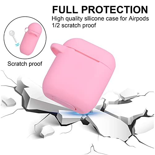 Enbiawit Silicone Airpods Case Cover,Compatible with AirPods 1/2 Case,Silicone Protective Case with Bracelet Keychain(Pink)