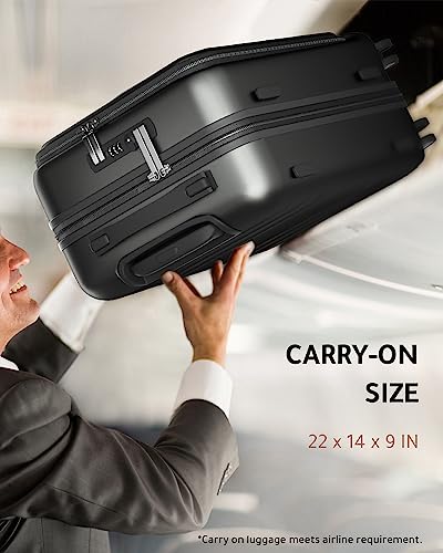 LUGGEX Carry On Luggage 22x14x9 Airline Approved with Laptop Compartment, PC Hard Shell Luggage with USB Port, Black Suitcase with Spinner Wheels