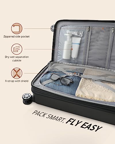 LUGGEX Carry On Luggage 22x14x9 Airline Approved with Laptop Compartment, PC Hard Shell Luggage with USB Port, Black Suitcase with Spinner Wheels