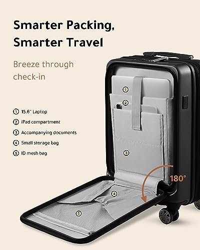 LUGGEX Carry On Luggage 22x14x9 Airline Approved with Laptop Compartment, PC Hard Shell Luggage with USB Port, Black Suitcase with Spinner Wheels