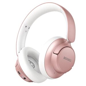 hybrid active noise cancelling headphones with transparent modes,beribes 65h playtime wireless over-ear bluetooth headphones with mic deep bass,multi-connection,soft-earpads for music,call (rose gold)