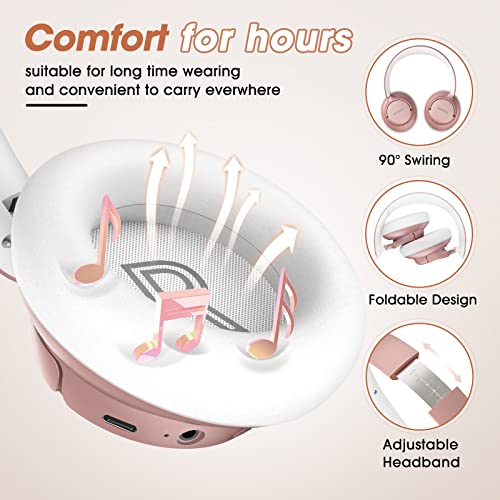 Hybrid Active Noise Cancelling Headphones with Transparent Modes,BERIBES 65H Playtime Wireless Over-Ear Bluetooth Headphones with Mic Deep Bass,Multi-Connection,Soft-Earpads for Music,Call (Rose Gold)