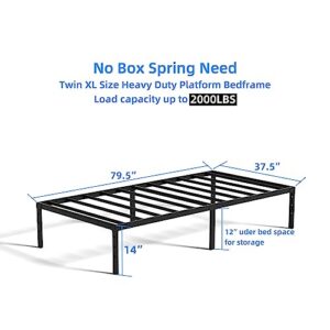 Meberam 14 Inch Twin XL Size Metal Platform Bed Frame Heavy Duty Mattress Foundation Support No Box Spring Need, Black