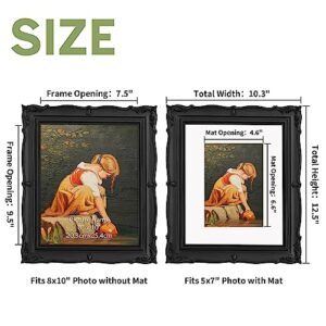 PHAREGE Vintage 8x10 Black Picture Frame, Ornate 5x7 Picture Frame with Mat or 8x10 Photo Frame without Mat, Antique Decor for Tabletop or Wall Display, 1 Pack