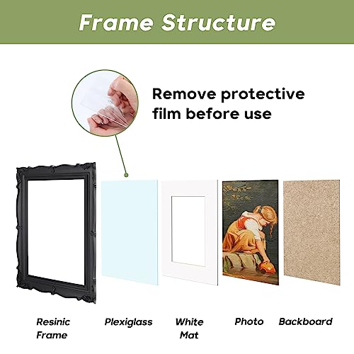 PHAREGE Vintage 8x10 Black Picture Frame, Ornate 5x7 Picture Frame with Mat or 8x10 Photo Frame without Mat, Antique Decor for Tabletop or Wall Display, 1 Pack