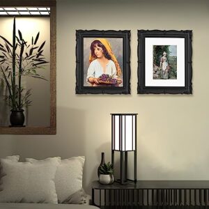 PHAREGE Vintage 8x10 Black Picture Frame, Ornate 5x7 Picture Frame with Mat or 8x10 Photo Frame without Mat, Antique Decor for Tabletop or Wall Display, 1 Pack