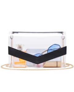 vorspack clear bag stadium approved - cute clear purse for women pvc clear crossbody bag for sports concert festival - black