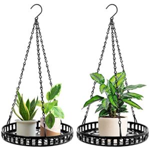 pikamao plant hanger indoor outdoor, classy glossy black hanging plant holder, hanging plant shelf, plant hanging basket, decorative metal plant holder
