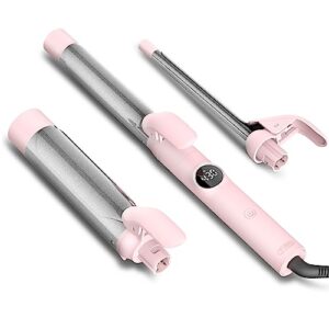 curling iron set, tymo interchangeable curling wand with 3 barrels (0.5’’ to 1.5’’), 5 temp settings with intelligent temp control, dual voltage hair curler for all hair types