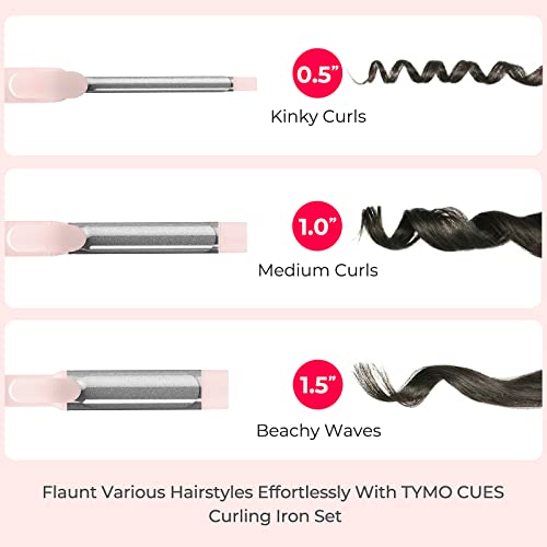Curling Iron Set, TYMO Interchangeable Curling Wand with 3 Barrels (0.5’’ to 1.5’’), 5 Temp Settings with Intelligent Temp Control, Dual Voltage Hair Curler for All Hair Types