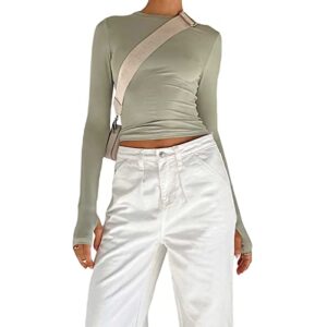 Women's Slim Fit Going Out Crop Tops Casual Solid Color Crew Neck Long Sleeve Tight Tee Shirt Basic Streetwear