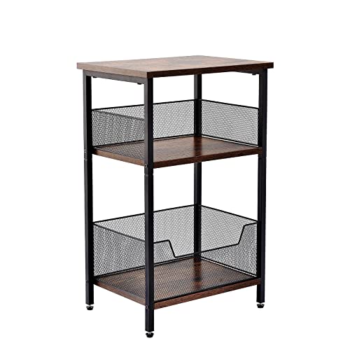 Dunatou 3-Tier Multifunctional End Table,Industrial Retro Small Side Table,Free Standing Shelf for Small Spaces Living Room Bedroom Kitchen and Office,Stable Wood and Metal Frame with Storage