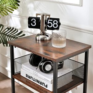 Dunatou 3-Tier Multifunctional End Table,Industrial Retro Small Side Table,Free Standing Shelf for Small Spaces Living Room Bedroom Kitchen and Office,Stable Wood and Metal Frame with Storage