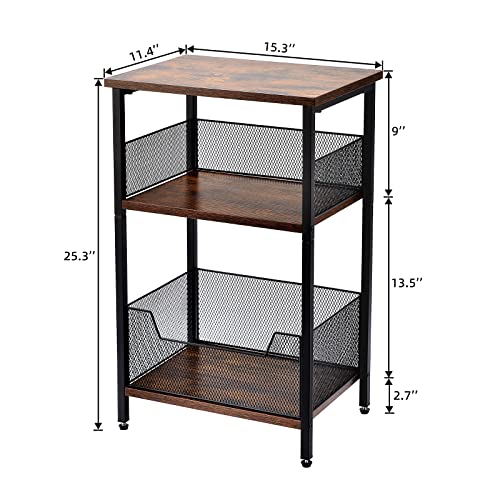 Dunatou 3-Tier Multifunctional End Table,Industrial Retro Small Side Table,Free Standing Shelf for Small Spaces Living Room Bedroom Kitchen and Office,Stable Wood and Metal Frame with Storage