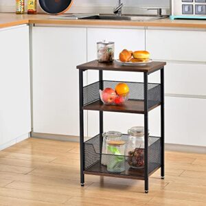 Dunatou 3-Tier Multifunctional End Table,Industrial Retro Small Side Table,Free Standing Shelf for Small Spaces Living Room Bedroom Kitchen and Office,Stable Wood and Metal Frame with Storage