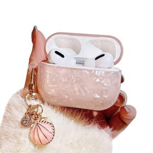 phoeacc cute airpod pro 2 case (2022) with glitter shell pearl keychain marble hard tpu protective cover compatible with airpods pro 2nd generation case for girls teens women (pink)
