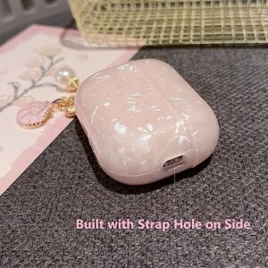 PHOEACC Cute Airpod Pro 2 Case (2022) with Glitter Shell Pearl Keychain Marble Hard TPU Protective Cover Compatible with AirPods Pro 2nd Generation Case for Girls Teens Women (Pink)