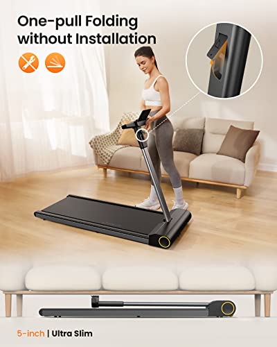 UREVO Under Desk Treadmill, Foldable Treadmill with APP, Folding Treadmill with Touch Screen, 2.5HP Walking Treadmill Under Desk, Walking pad Treadmill for Office with Handrail Black